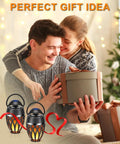 Couple exchanging gift with 2 Pack Outdoor Bluetooth Speakers With LED Flame Flickers, IP5X Waterproof Lantern Speakers nearby