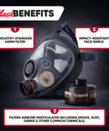 Full Face Respirator Mask With Anti Fog Seal Heavy Duty Air Filtration For Particulates And Vapors 40mm Filter displayed