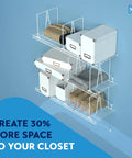 White Wire Shelf Dividers For Closet Organization, 8 Pack, Rock Solid Easy Set Up With Triple Crossbar Tech, Boost Thirty Percent More Closet Space, Includes Bonus Rose Gold Hanger, 12 By 12 Inches in use.
