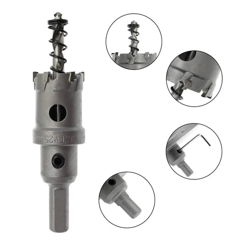 Carbide Tooth Tipped Hole Saw Cutter 1 Inch 25mm For Stainless Steel, close-up view of carbide tips and drill bit design.