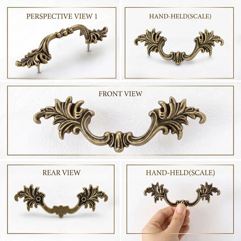 5 views of 10 Pack Vintage Cabinet Pulls in Antique Brass Finish With 2.5 Inch Center Hole For That Old School Retro Vibe