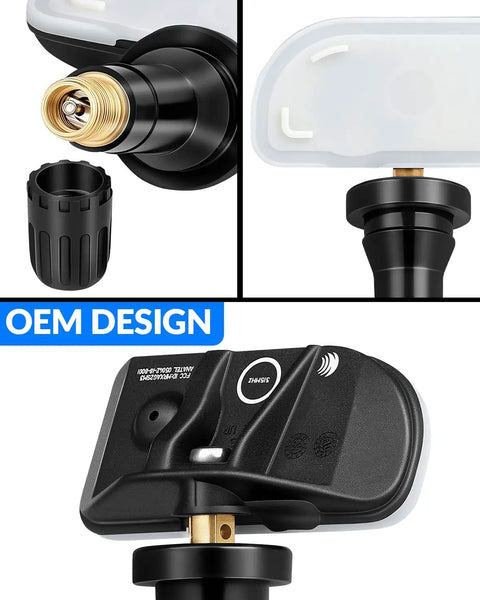 Pre Programmed TPMS Sensor For Ford F150 2021 2022 2023 315Mhz showing valve design and details for easy OEM installation.
