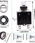 Pro Level Twin Pack Thermal Circuit Breakers With Quick Manual Reset Push Button And Heavy Duty Waterproof Caps with size details.