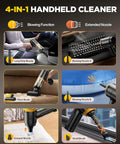 Beast Cordless Car Vacuum With 21,000Pa Suction 2 Modes 4-In-1 Nozzle Kit LED Light for cleaning various surfaces.