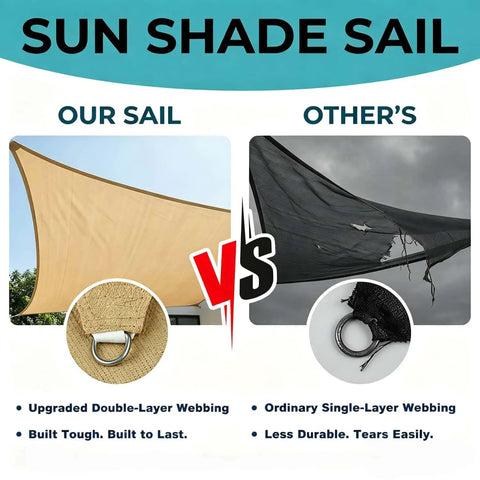 Comparison of our double-layer webbing sun shade sail vs competitor's single-layer sail