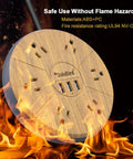 Wooden round power strip with 6 AC outlets, 3 USB ports, and flames, Power Strip With Surge Protector 6 AC Outlets And 3 USB Ports Charging Hub Long Extension Cord Right Angle Flat Plug Widely Spaced Sockets Circuit Breaker Safeguard For Home Office Dorm Room.