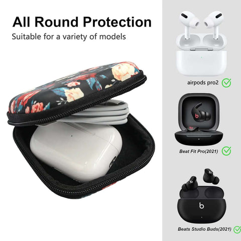 Premium Rugged Hard Eva Earbud Case With Sturdy Carabiner Loop For Wireless Headsets And AirPods Compatible with earbuds inside.