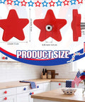 Patriotic Star Cabinet Knob Set 12 Piece Red silicone drawer knobs displayed in kitchen setting, detailed dimensions shown.
