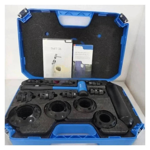 Pro Grade Bearing Installing Tool Kit For 10 To 55 Mm Bore Size, Compatible With SKF TMFT36, in blue case with tools and manuals