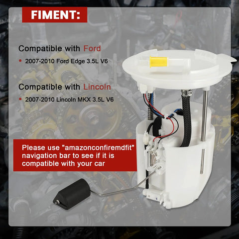 Plug-And-Play Electric Fuel Pump Module Assembly for 2007-2010 Edge and Lincoln MKX 3.5L V6 Replacement with Carbon Commutator Tech