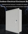 Waterproof Outdoor Electrical Box Enclosure With Recessed In Wall Outlet And Cable Management Hidden Wiring Cabinet Lockable Junction Box For Home And Commercial Use Built To Take On Tough Weather And Rust Resistant Galvanized Steel, white front view
