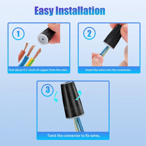 Steps to install 50 Pack Waterproof Wire Nut Connectors Set For Outdoor Lighting And Irrigation Valves