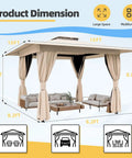 Khaki 10x10 Outdoor Gazebo With Double Roof Setup Friendly, Heavy Duty Party Tent, Patio Canopy With Curtains And Netting