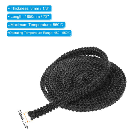 PATIKIL black wood stove gasket rope, flat graphite fiberglass seal, 3/8 in x 1/8 in x 73 in, coiled view