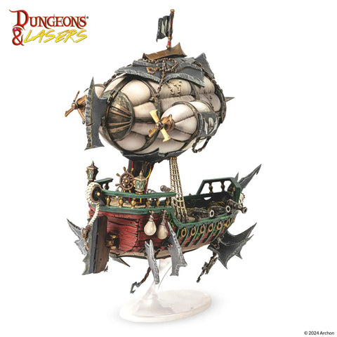 Flying Pirates Airship Miniature For DND And 5E RPGs Unpainted And Unassembled Over 10 Inches Tall With Optional Props