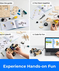 CyberPi Project Based Coding Kit For Kids Ages Eight To Twelve With Hands On STEM Projects Including An Auto Driving Car An Oscillating Fan And A Smart Trash Bin Made To Spark Creative Problem Solving And Real World Tech Skills, assembled car