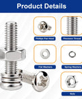 Ultimate Small Metric Screws And Nuts Assortment Kit For Arduino Electronics And RC DIY Projects 1670 Pieces 304 Stainless Steel M1 To M2.5 Phillips Pan Head Micro Screws With Nuts And Washers, showing detailed components.