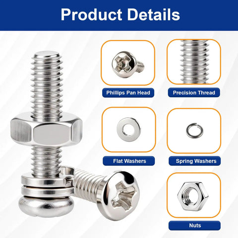 Ultimate Small Metric Screws And Nuts Assortment Kit For Arduino Electronics And RC DIY Projects 1670 Pieces 304 Stainless Steel M1 To M2.5 Phillips Pan Head Micro Screws With Nuts And Washers, showing detailed components.
