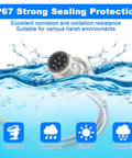Industrial 8 Pin M12 Sensor Cable With Unshielded Wire, A Coded, IP67 waterproof feature, shown underwater to indicate protection.
