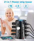 A Dead Simple Heavy Duty 6Ft Power Strip Tower Surge Protector With 16 Broad Spaced Ac Sockets And Five Quick Usb C Charging Ports For Dodging Cable Chaos In Your Home Office Today, featuring 16 AC outlets and 5 USB ports.