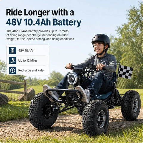 Trail Ready Electric Go Kart For Adults With 4000W Peak Power And 31 MPH Top Speed Off Road Suspension in use on grass