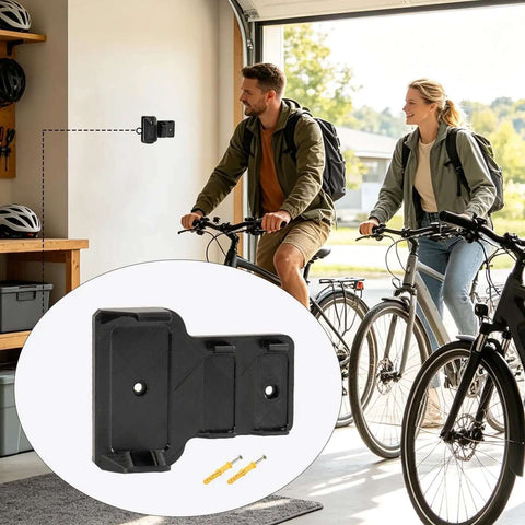 Heavy Duty Mountain Bike Battery Charging Holder With Tool-Free Nylon Storage Rack For Secure Wall Mount Drop Protection Tidy Garage And Workshop E-Bike Organizer Charger Shelf Off Ground, black wall-mount rack with screws