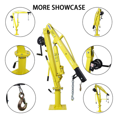 Badass 2000 Lb Pickup Truck Crane With Hydraulic Hand Winch And Extendable Jib Engine Hoist Serving As Heavy Duty Gear For No Sweat Lifting And Everyday Garage Grind In Bright Yellow