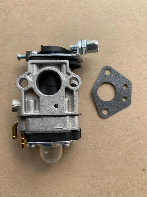 Carburetor Replacement Part For 43CC Cultivator Model 58601 DG1 Pro Grade Heavy Duty Universal Spare Kit on beige surface.