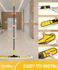 Pro Level Heavy Duty 36 Inch Commercial Dust Mop With Adjustable Telescoping Handle shown in an installation demonstration in a corridor.