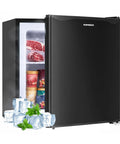1.1 Cu Ft Upright Mini Freezer In Matte Black For Dorms And Small Bedrooms showing frozen meats and ice cream.