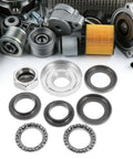 7 Pack Mini Dirt Bike Steering Shaft Bearings Kit for Off Road Rides, assembly parts and bushings displayed
