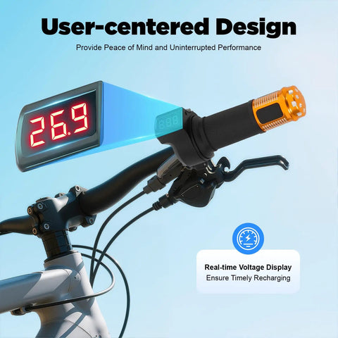 350W 36V E Bike Conversion Kit Twist Style Waterproof grip with voltage display on bike handlebars