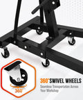 Smooth Rolling Heavy Duty 2 Ton Engine Hoist Foldable Hydraulic Shop Crane With Telescopic Boom and Six Pivoting Casters close-up of swivel wheels for easy movement.