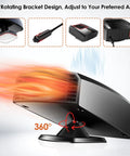 Keeping The Chill At Bay While Driving This Portable 12V 200W Car Heater Plugs Straight Into Car Power Outlet Doubling As Rapid Windshield Defroster And Defogger With 360 Rotating Head For Cars Trucks And Suvs, showing 360 rotating bracket and airflow.