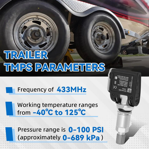 Plug N Play Tire Pressure Sensor Module For Chevy Silverado Gmc Sierra Heavy Duty Trucks And Travel Trailers installed on trailer tires.