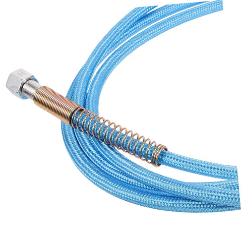 Sky-blue Beefy High Pressure Steam Iron Hose Replacement For Steam Irons shown with coiled metal and connector detail.