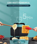 All-In-One Waffle Maker And Panini Press With Removable Plates, 1200W Powerhouse Fast Heating, 5 Min Cooking, Blue, in use