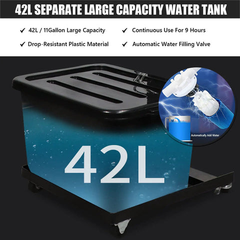 Heavy Duty Oscillating Pedestal Fan With Built In Mister And Nine Gallon Tank Three Speed Settings for 42L water tank with automatic filling valve.