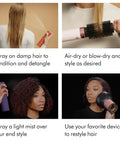 Define And Refresh Styling Duo For All Hair Types showing application on different hair types with a heat shield up to 450°F.