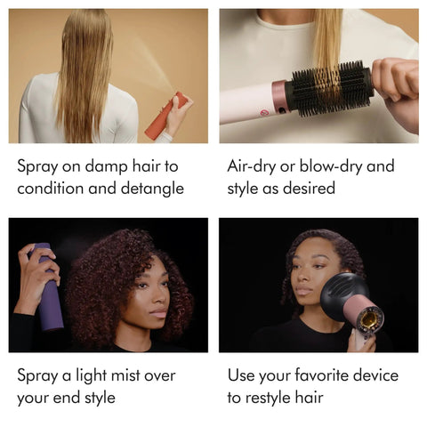 Define And Refresh Styling Duo For All Hair Types showing application on different hair types with a heat shield up to 450°F.