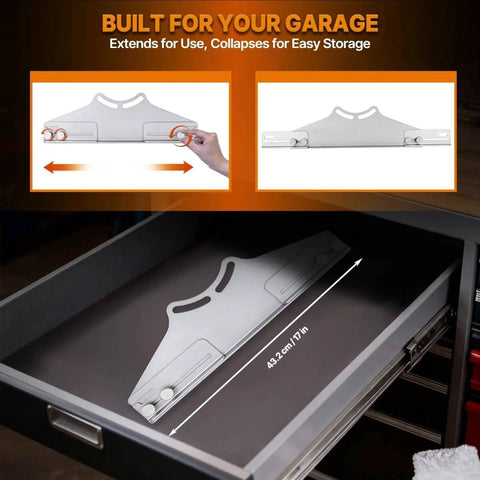 Pro Grade Toe Alignment Tool With Toe Plates And Digital Angle Finder For Fast Accurate Wheel Alignment On Most Cars Includes Two Tape Measures For Easy Stable Alignment, shown in storage drawer