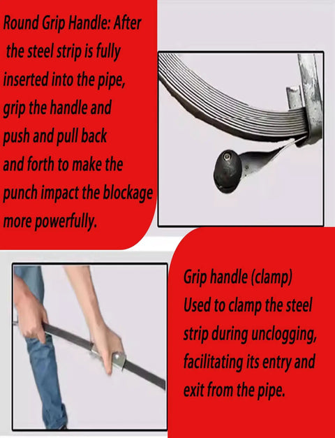 Heavy Duty Steel Main Line Drain Auger Manual Plumbing Snake Bust Through Grit And Blockages In Kitchen Bathroom And Shower With Durable Steel Cord showing round grip handle details.