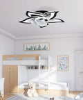 5 Pc Ceiling Fan with Lights Remote Control 24 inch Black 6 Speeds 3 Light installed in a child's bedroom with bunk beds.