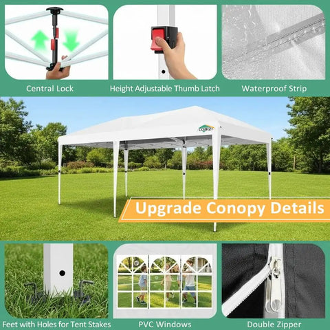10x20 Foot Pop Up Canopy Tent Instant Shelter With 6 Sidewalls Durable Waterproof Portable Gazebo UPF 50 Plus features