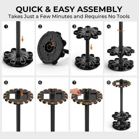 Assembly steps for V16 Rotating Fishing Rod Holder For Garage Storage, 360 Degree Base, Holds Up To 16 Rods Or Combos