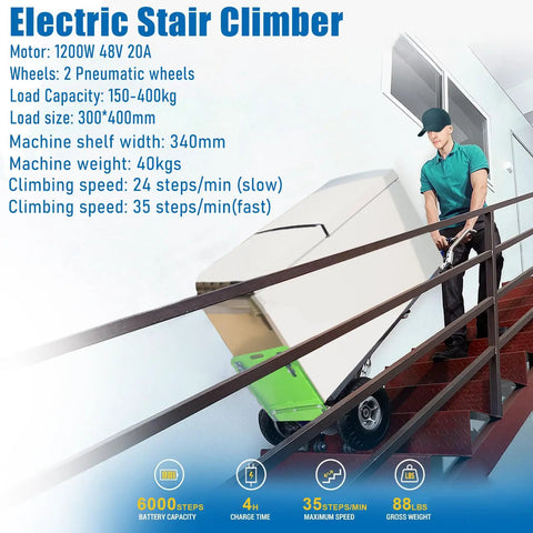RXFSP Heavy Duty Electric Stair Climbing Hand Truck Dolly With Powerful 1200W Motor Moves Up To 880 Lbs Load on stairs with load.