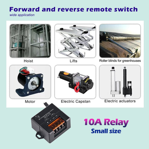SRDKG 12V forward/reverse remote control switch; compact 10A relay module with four terminal screws for motor control