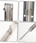 Heavy Duty Stainless Steel Sliding Gate Latch And Barn Shed Door Security Bar showing detailed close-ups of locking mechanism and rod.