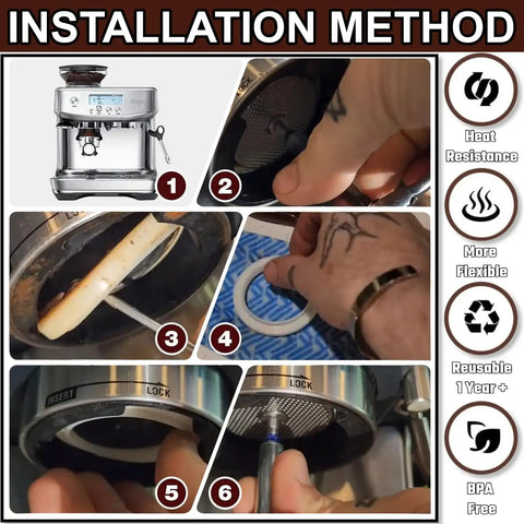 Installation of 54mm Silicone Steam Ring for Espresso Machines, Breville and Sage models, heat resistant, BPA free