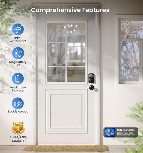 Bulletproof AI Fingerprint Deadbolt Door Lock With Durable Smart Knob Set For Next Level Home Security Zero Hassle Instant Unlock In Point Three Seconds Finished In Smooth Matte Black Exterior Trim